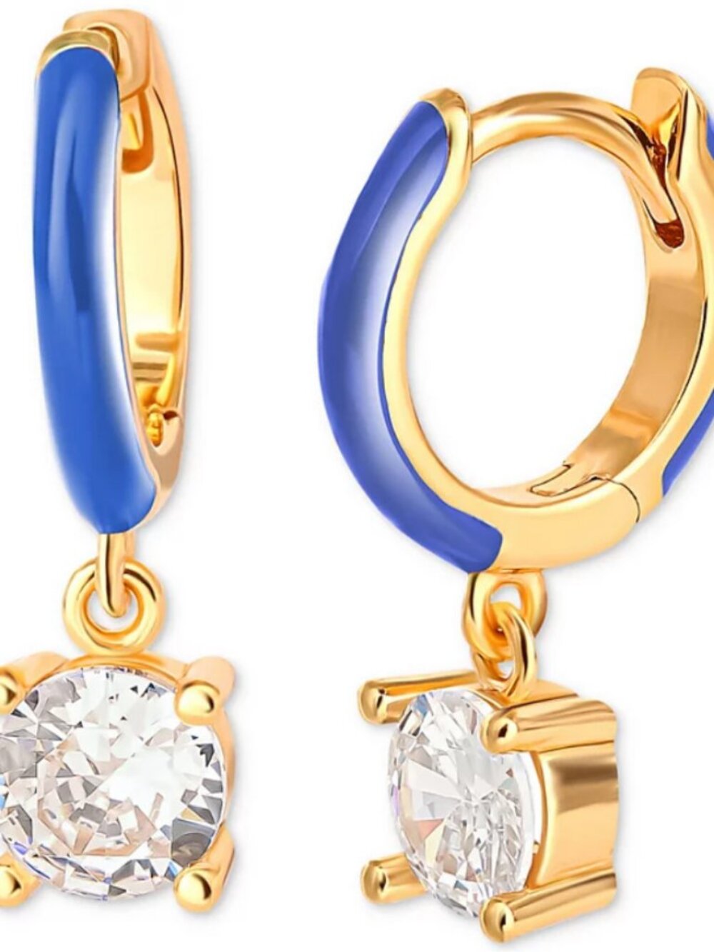 Giani Bernini Blue CZ & Blue Enamel Dangle Hoop Earrings 18K Gold Plated